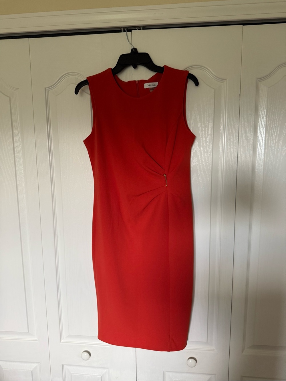 Calvin Klein Orange Sleeveless Sheath Dress with Side Twist Detail